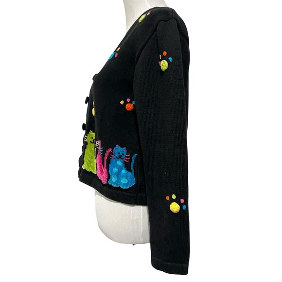 Jack B Quick Cat Cardigan Sweater Black Embroidered Vintage V-Neck Women’s Sz M - Picture 5 of 10